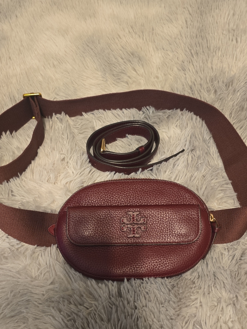 Tory Burch Burgundy Pebbled Leather Belt Bag